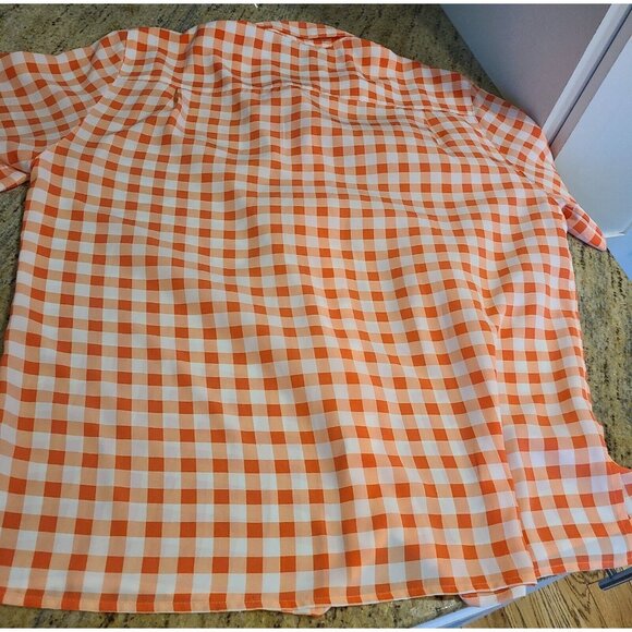 Chaus Vintage Womens Plus Size 16 Orange Check Button Short Sleeve Blous - Picture 11 of 12